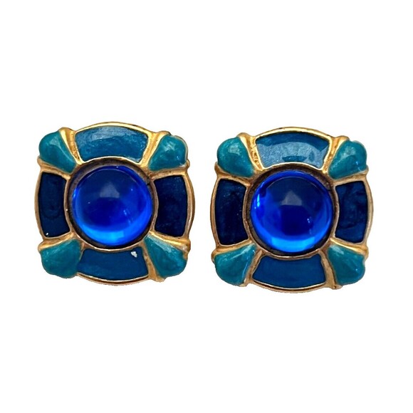 Vintage Earrings Gold Tone Black Enamel Gripoix Design Clip On  5F - Picture 2 of 3